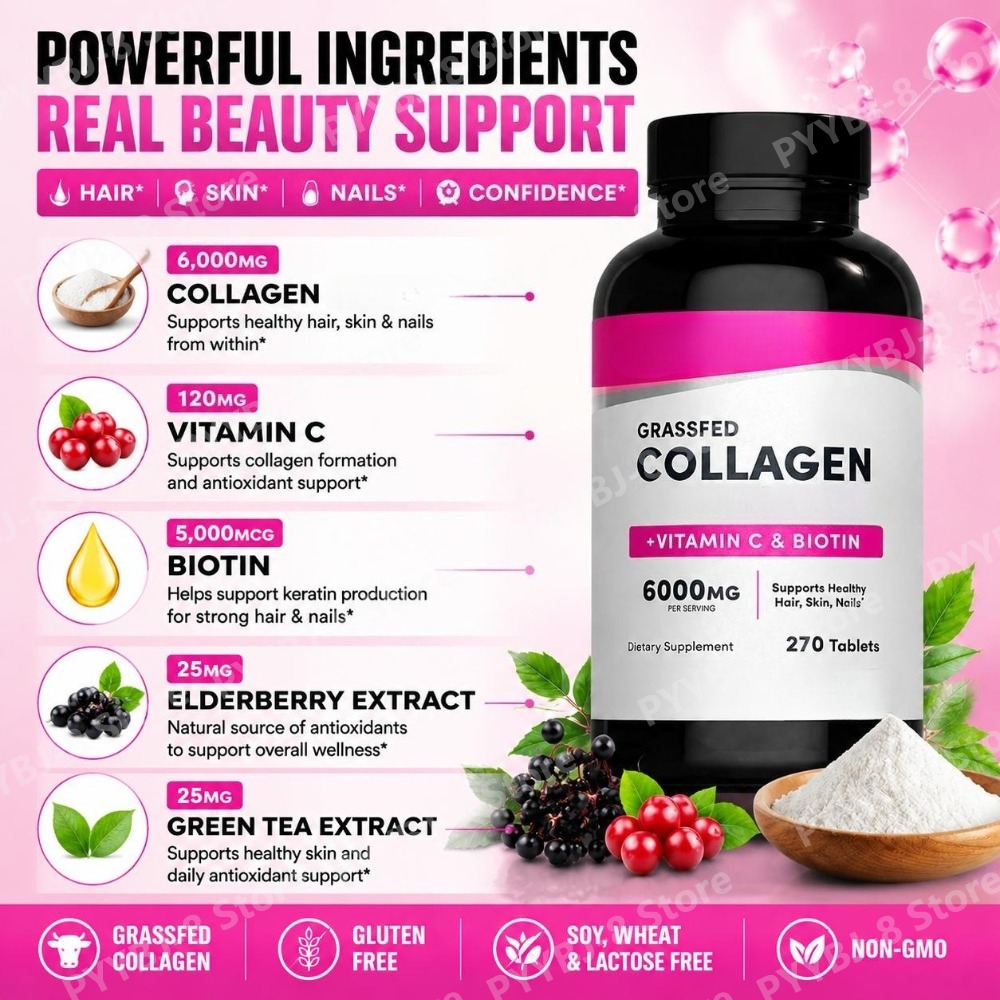 콜라겐 정제 6000mg 비타민 C와 비오틴 함유, 모 - Hair Care Vitamin 리뷰 및 가격