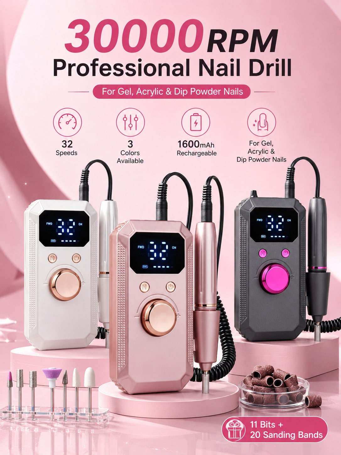 전문가용 무선 전기 네일 드릴, 충전식 휴대용 아크릴  - Hair Care Set 리뷰 및 가격